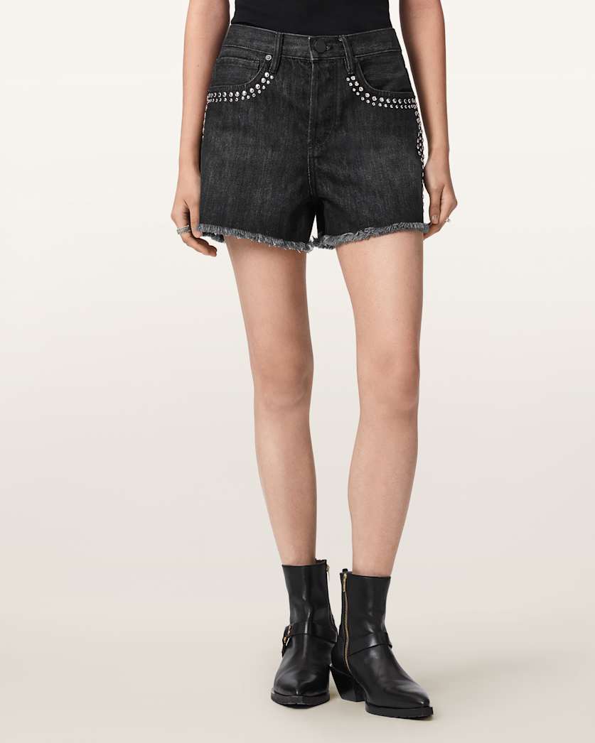 Light Gray ג'ינס קצר לנשים Heidi Stud Short ALLSAINTS