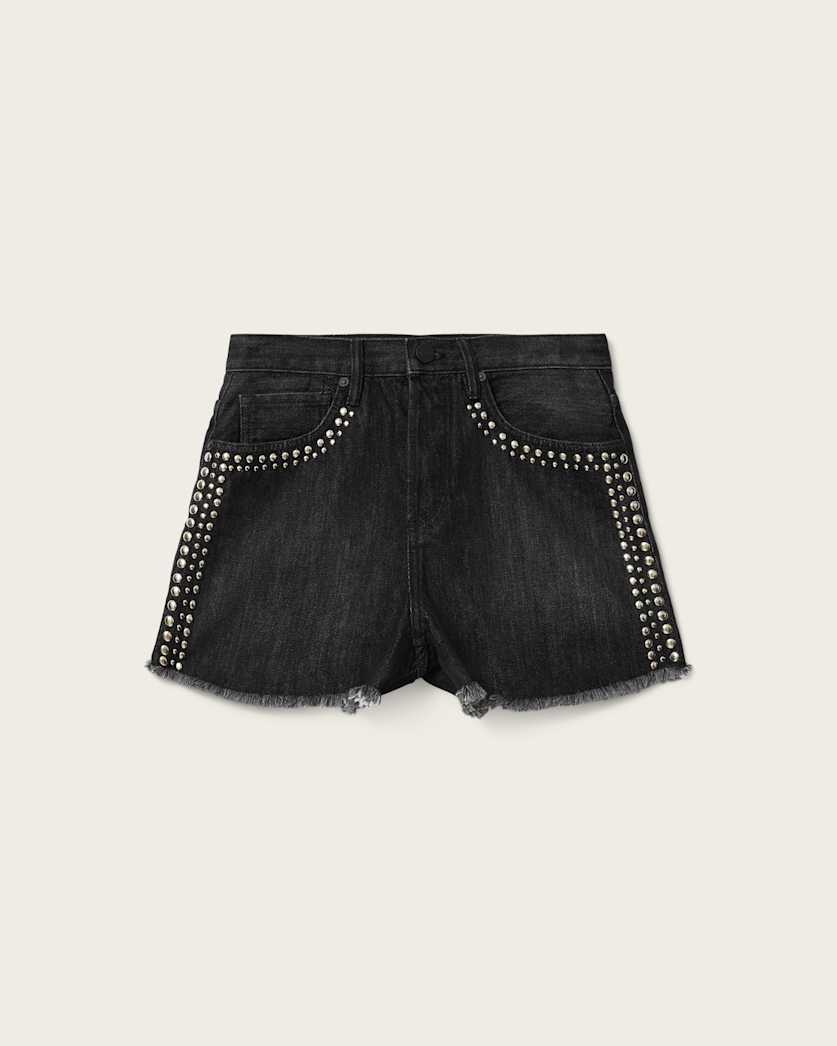 Dark Slate Gray ג'ינס קצר לנשים Heidi Stud Short ALLSAINTS