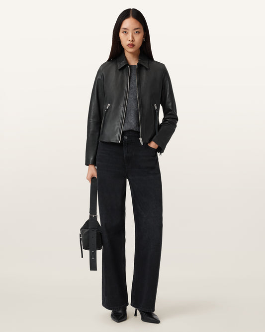 Black ג'קט עור לנשים Danbury Biker ALLSAINTS