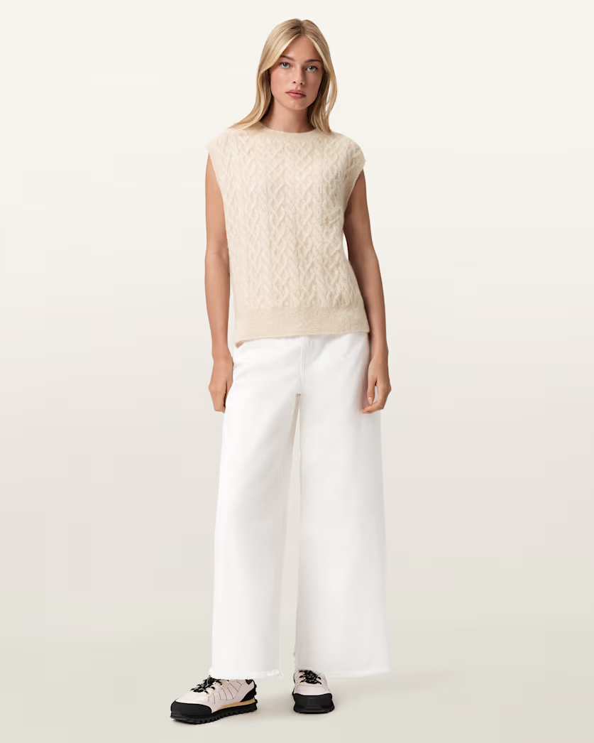 Antique White סוודר לנשים Sirius Cable Tank ALLSAINTS