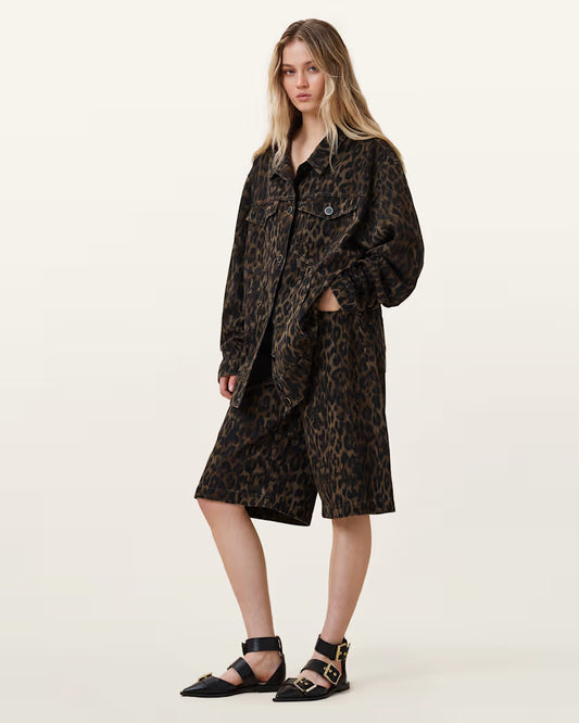 Beige מכנסי ברמודה מנומרים לנשים Louie ALLSAINTS