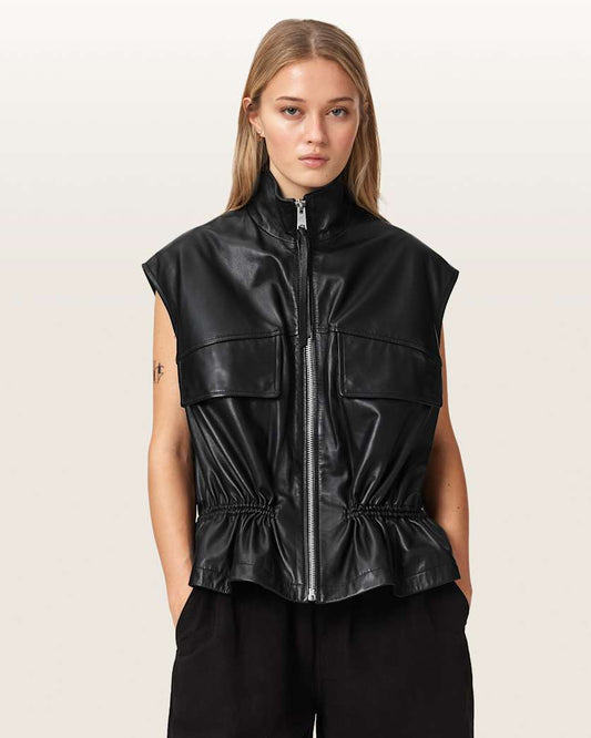 Black וסט עור לנשים Flor ALLSAINTS