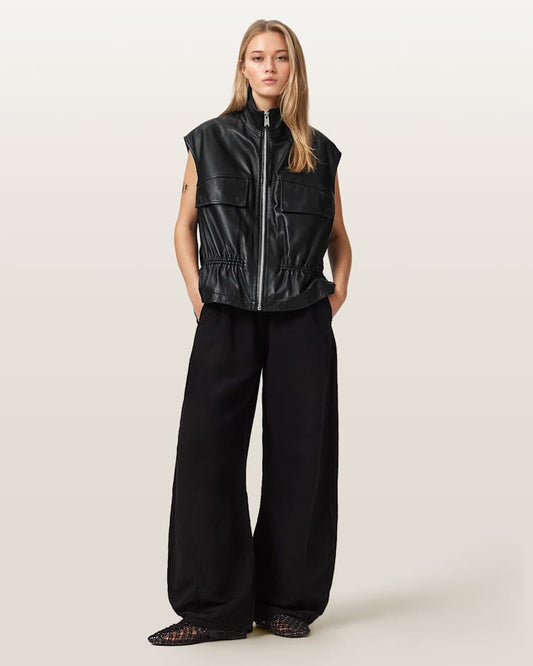 Light Gray וסט עור לנשים Flor ALLSAINTS