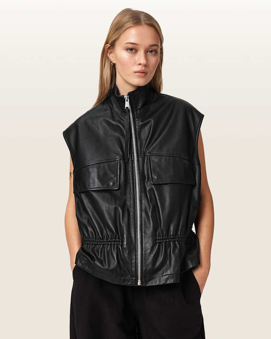 Black וסט עור לנשים Flor ALLSAINTS