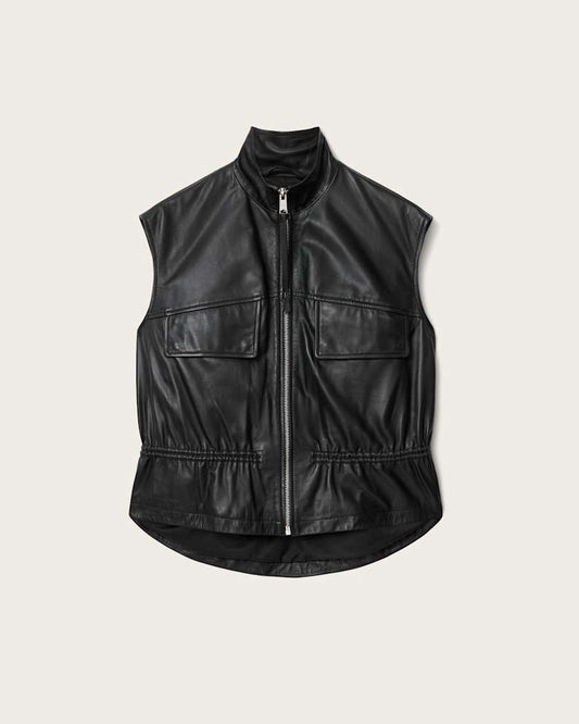Dark Slate Gray וסט עור לנשים Flor ALLSAINTS