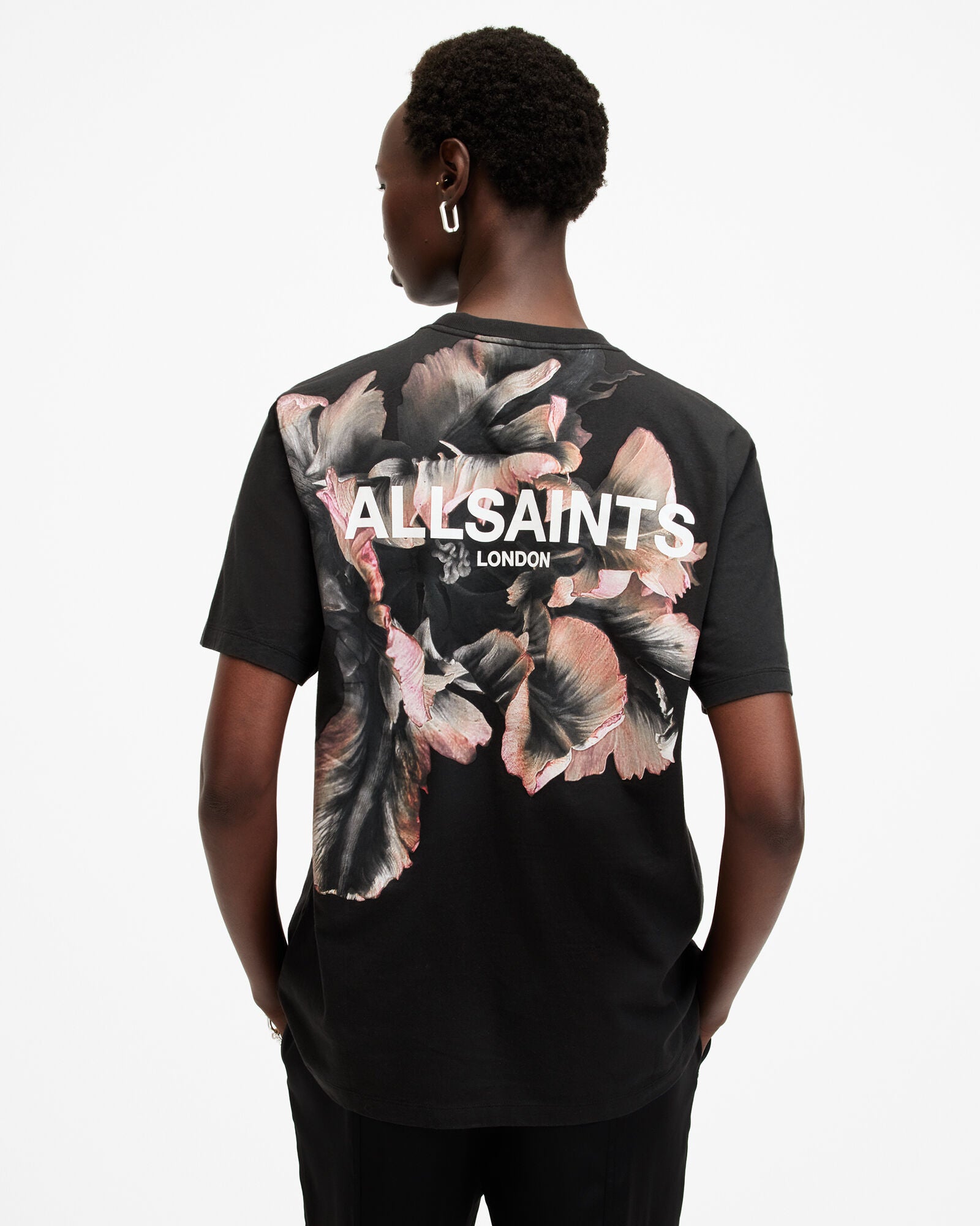 White Smoke טי שירט קצרה לנשים Fleurir Floral ALLSAINTS