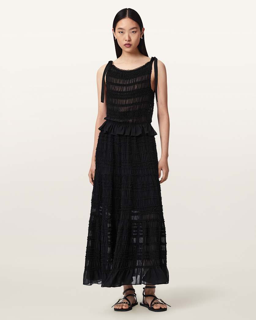 Black טופ צווארון סירה לנשים Lotus ALLSAINTS