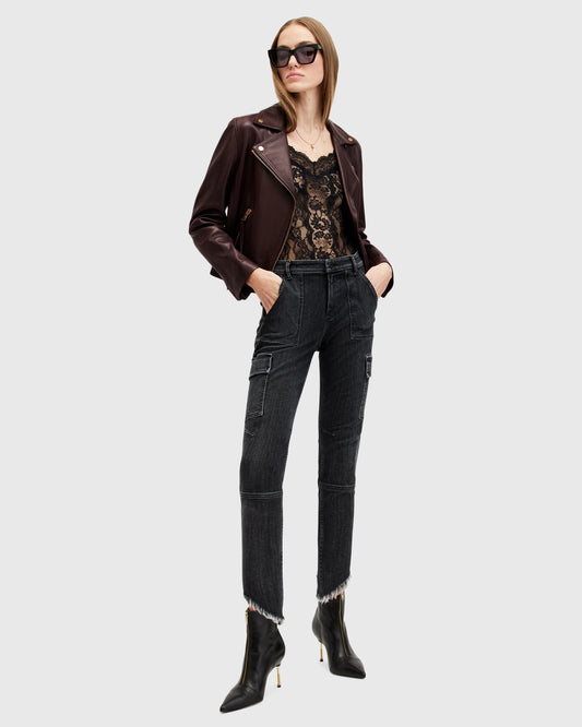 Lavender ג'קט עור לנשים Dalby Biker ALLSAINTS