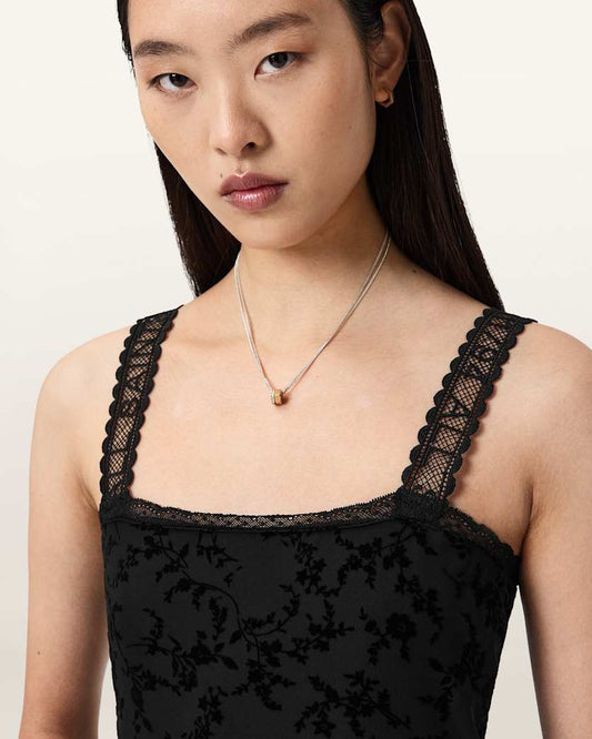 Black בגד גוף קצר לנשים Charli Flocked ALLSAINTS