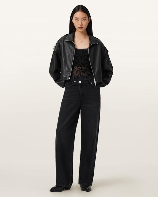 Black בגד גוף קצר לנשים Charli Flocked ALLSAINTS