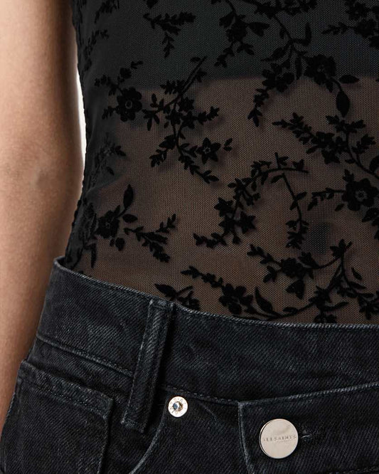 Black בגד גוף קצר לנשים Charli Flocked ALLSAINTS