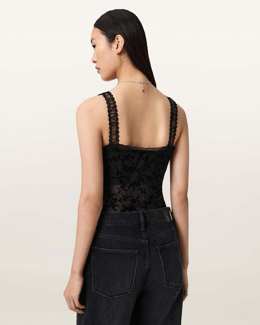 Black בגד גוף קצר לנשים Charli Flocked ALLSAINTS