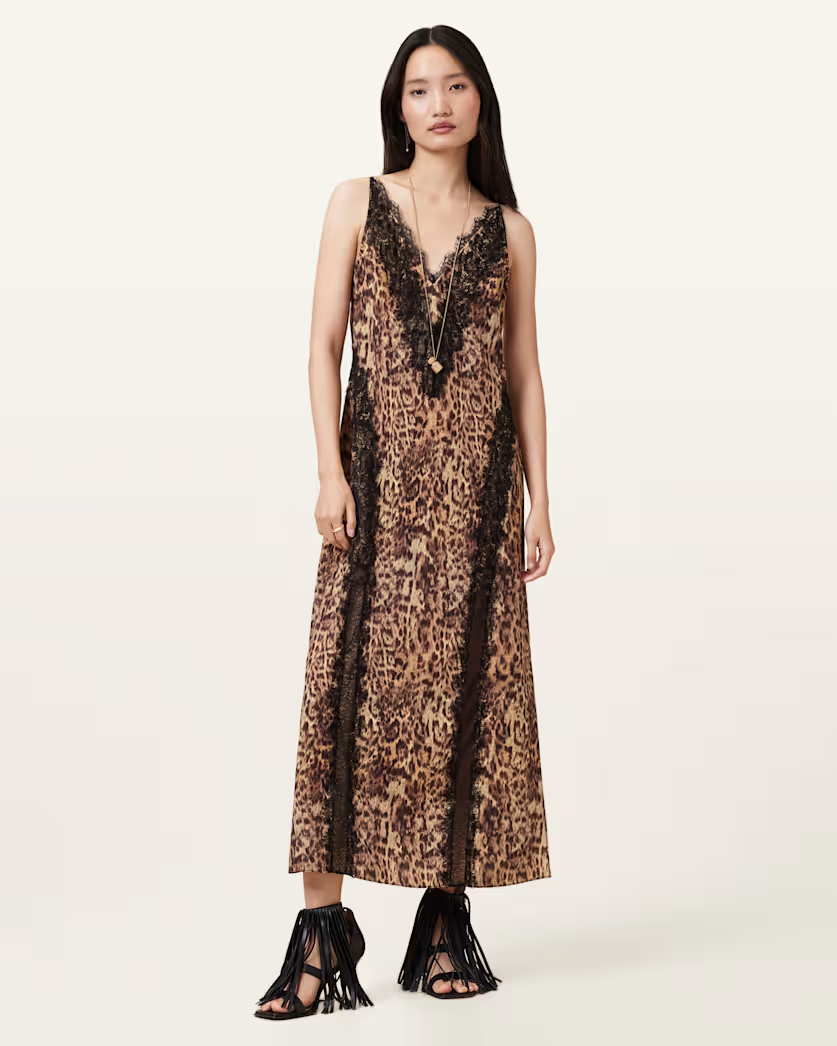 Beige שמלת מקסי מנומרת לנשים Melia ALLSAINTS