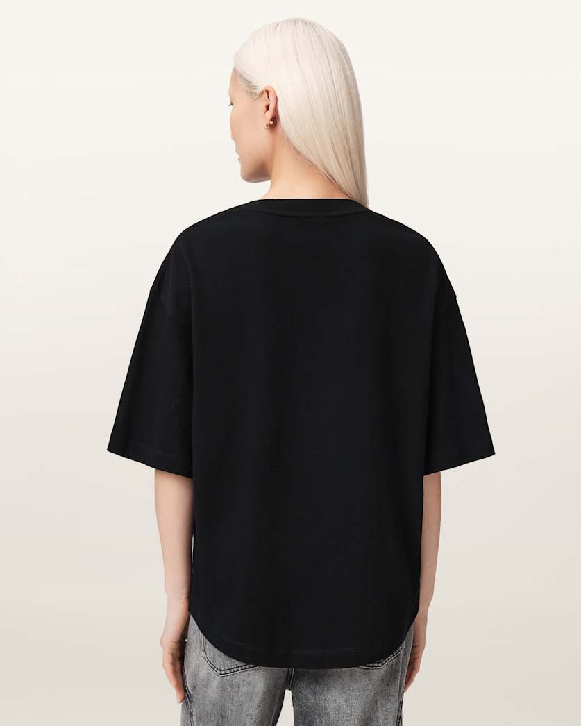 Black טי שירט אוברסייז מעוטרת לנשים Icon Amelie ALLSAINTS