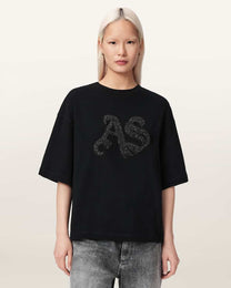 Black טי שירט אוברסייז מעוטרת לנשים Icon Amelie ALLSAINTS