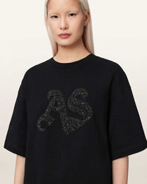 Black טי שירט אוברסייז מעוטרת לנשים Icon Amelie ALLSAINTS