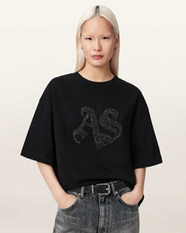 Black טי שירט אוברסייז מעוטרת לנשים Icon Amelie ALLSAINTS