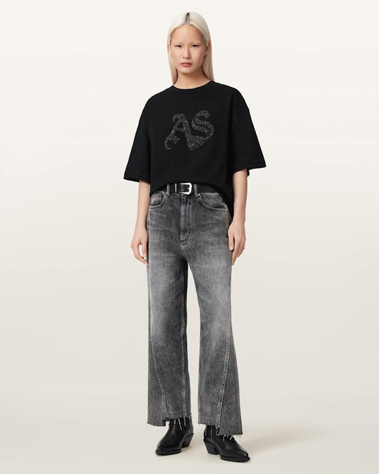 Antique White טי שירט אוברסייז מעוטרת לנשים Icon Amelie ALLSAINTS