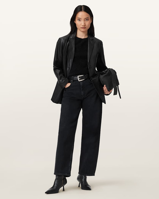 Black ג'קט בלייזר עור לנשים Arna ALLSAINTS