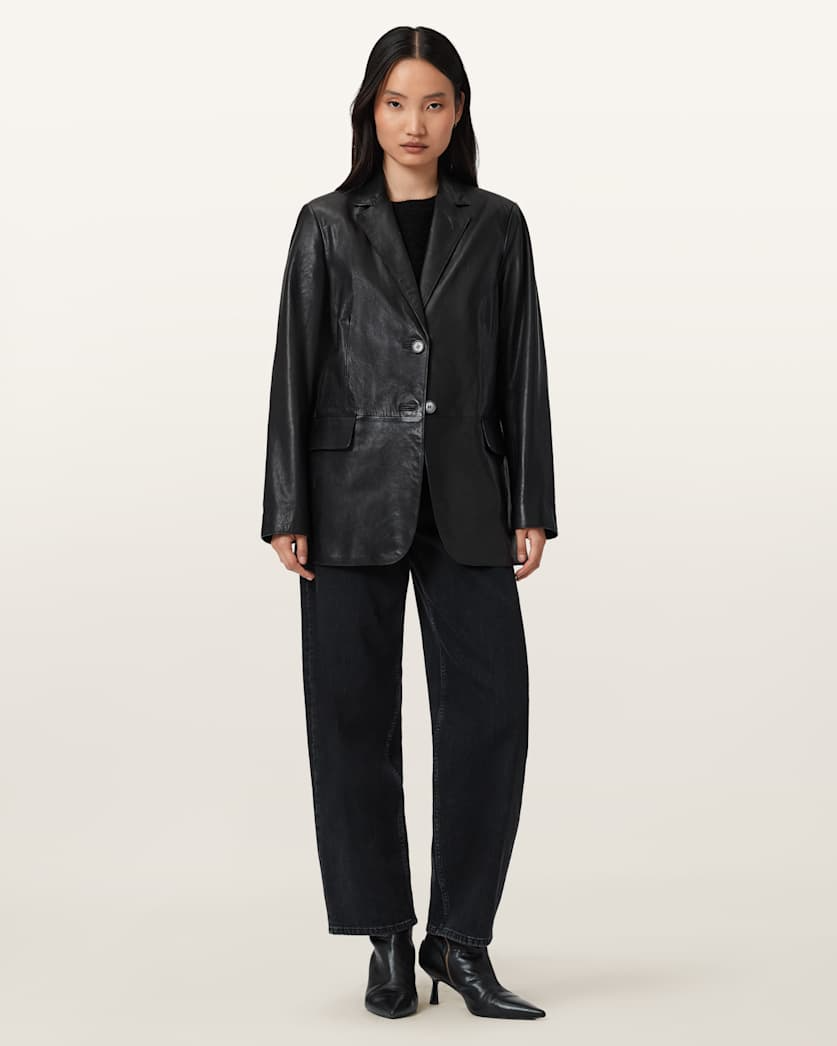 Black ג'קט בלייזר עור לנשים Arna ALLSAINTS