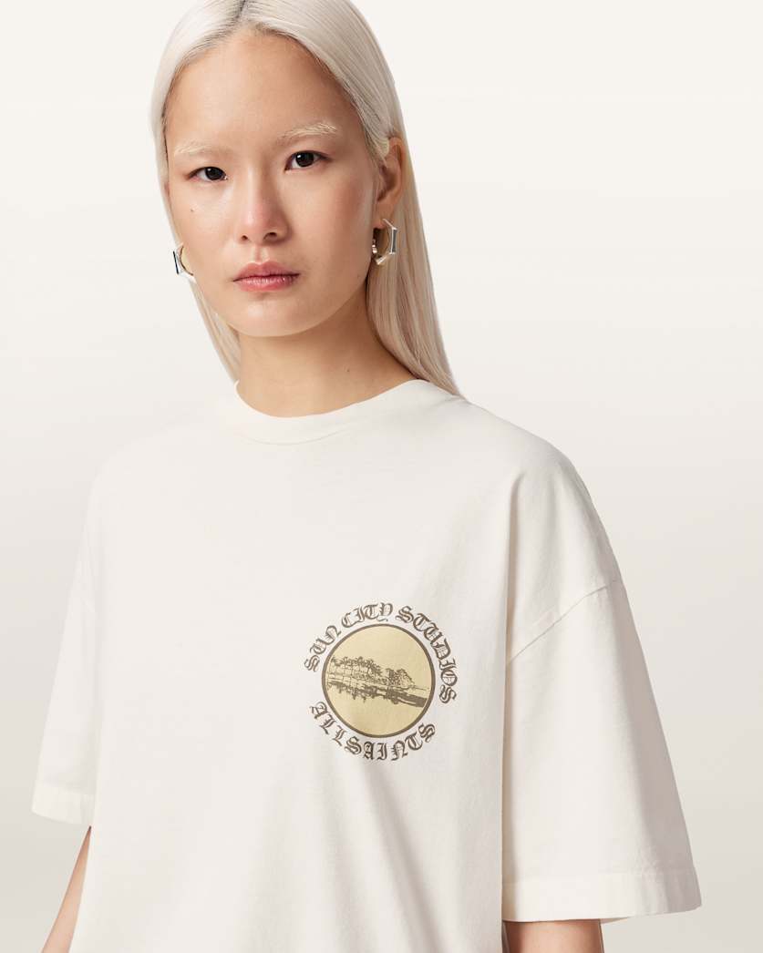 Misty Rose טי שירט גרפית אוברסייז לנשים Sun City Etta ALLSAINTS