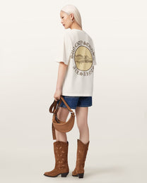 Antique White טי שירט גרפית אוברסייז לנשים Sun City Etta ALLSAINTS