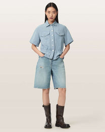 Light Gray מכנסי ג׳ינס קצרים לנשים Aki Crossover ALLSAINTS