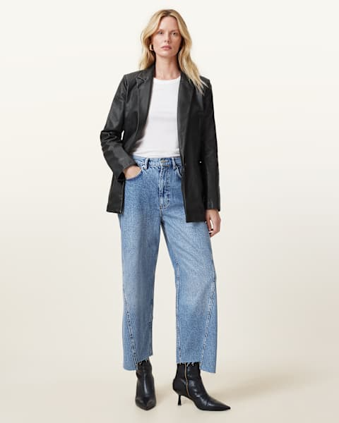 Beige ג'קט בלייזר עור לנשים Deri ALLSAINTS