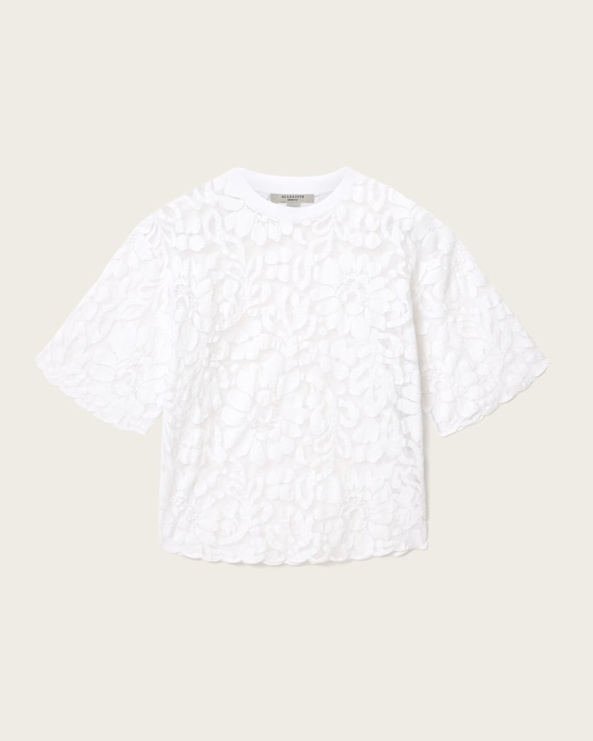 White Smoke טי שירט קצרה לנשים Amelie Lace Tee ALLSAINTS