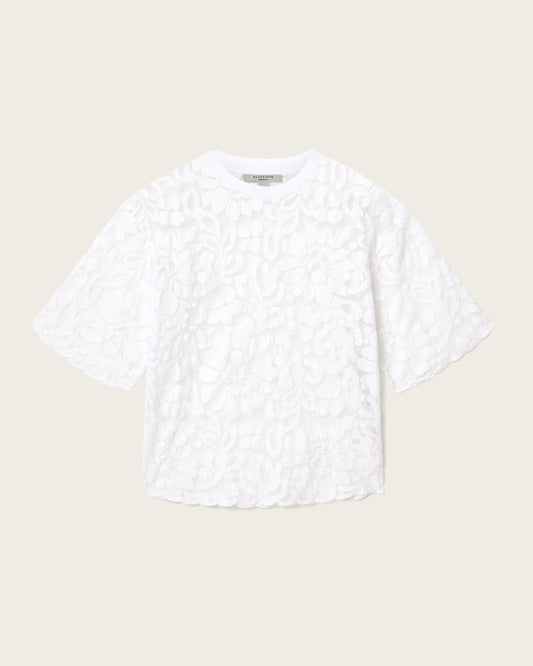 White Smoke טי שירט קצרה לנשים Amelie Lace Tee ALLSAINTS