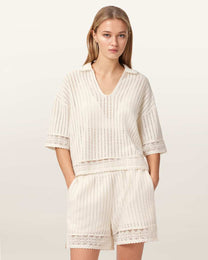 Seashell חולצת פולו קצרה לנשים Elma Crochet Top ALLSAINTS