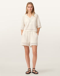 Antique White חולצת פולו קצרה לנשים Elma Crochet Top ALLSAINTS