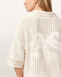 Antique White חולצת פולו קצרה לנשים Elma Crochet Top ALLSAINTS