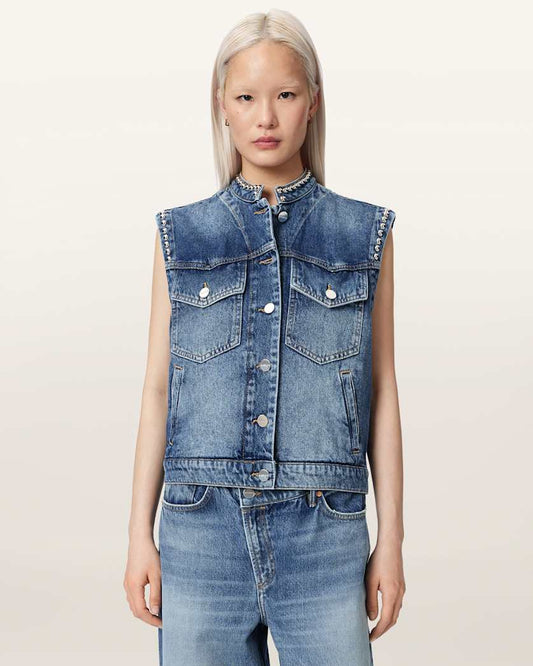 Seashell וסט ג׳ינס קרופ לנשים Mav ALLSAINTS