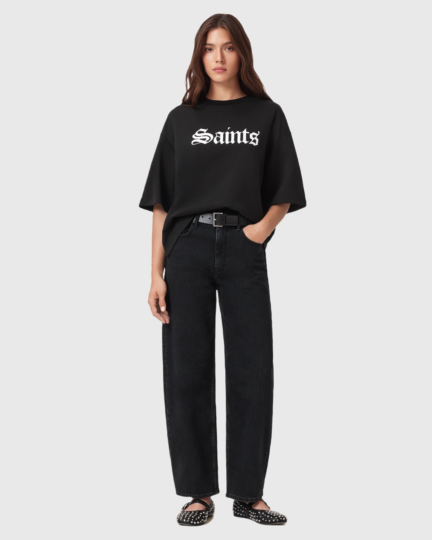 Black טי שירט קצרה לנשים Saint Amelie ALLSAINTS