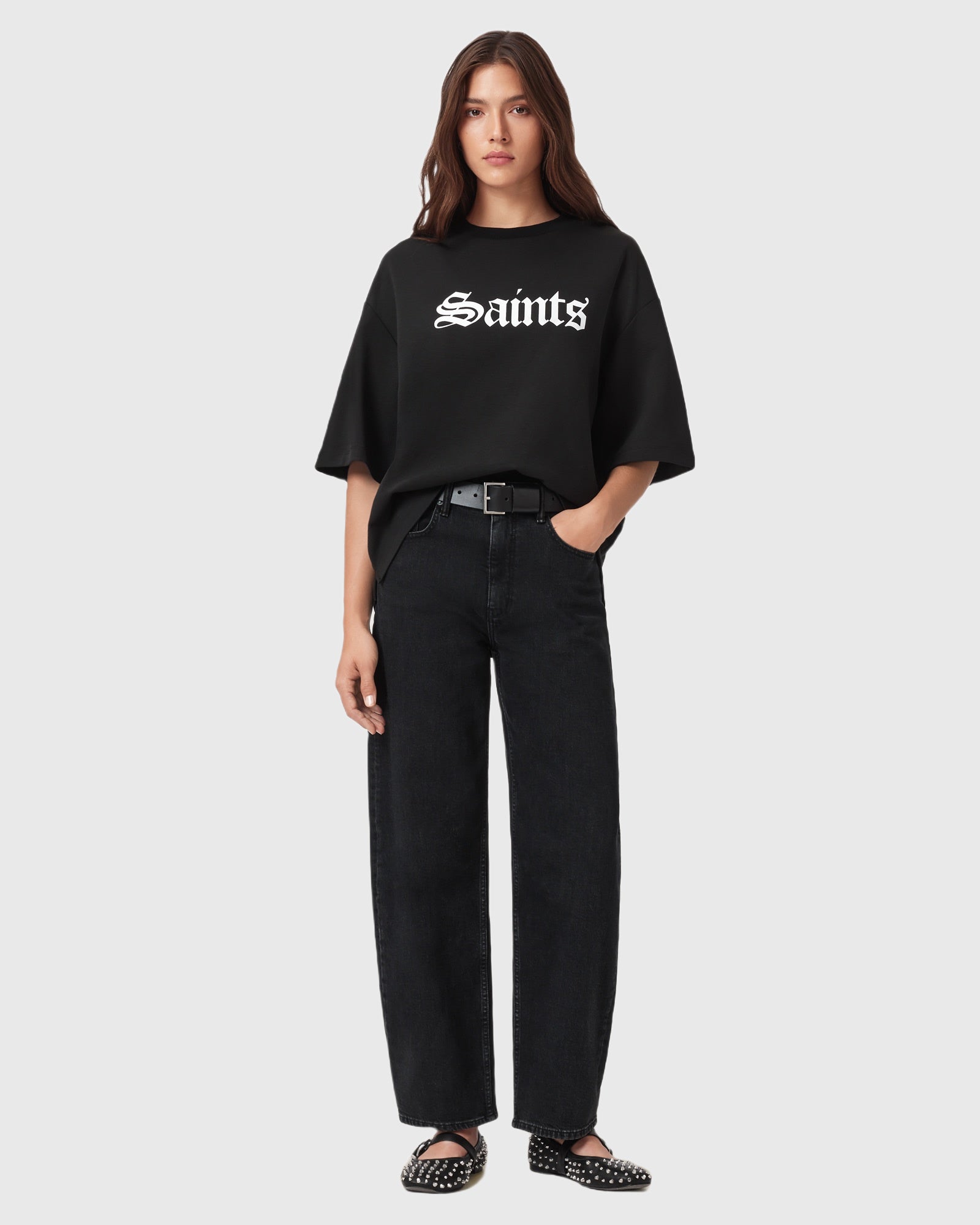 Black טי שירט קצרה לנשים Saint Amelie ALLSAINTS