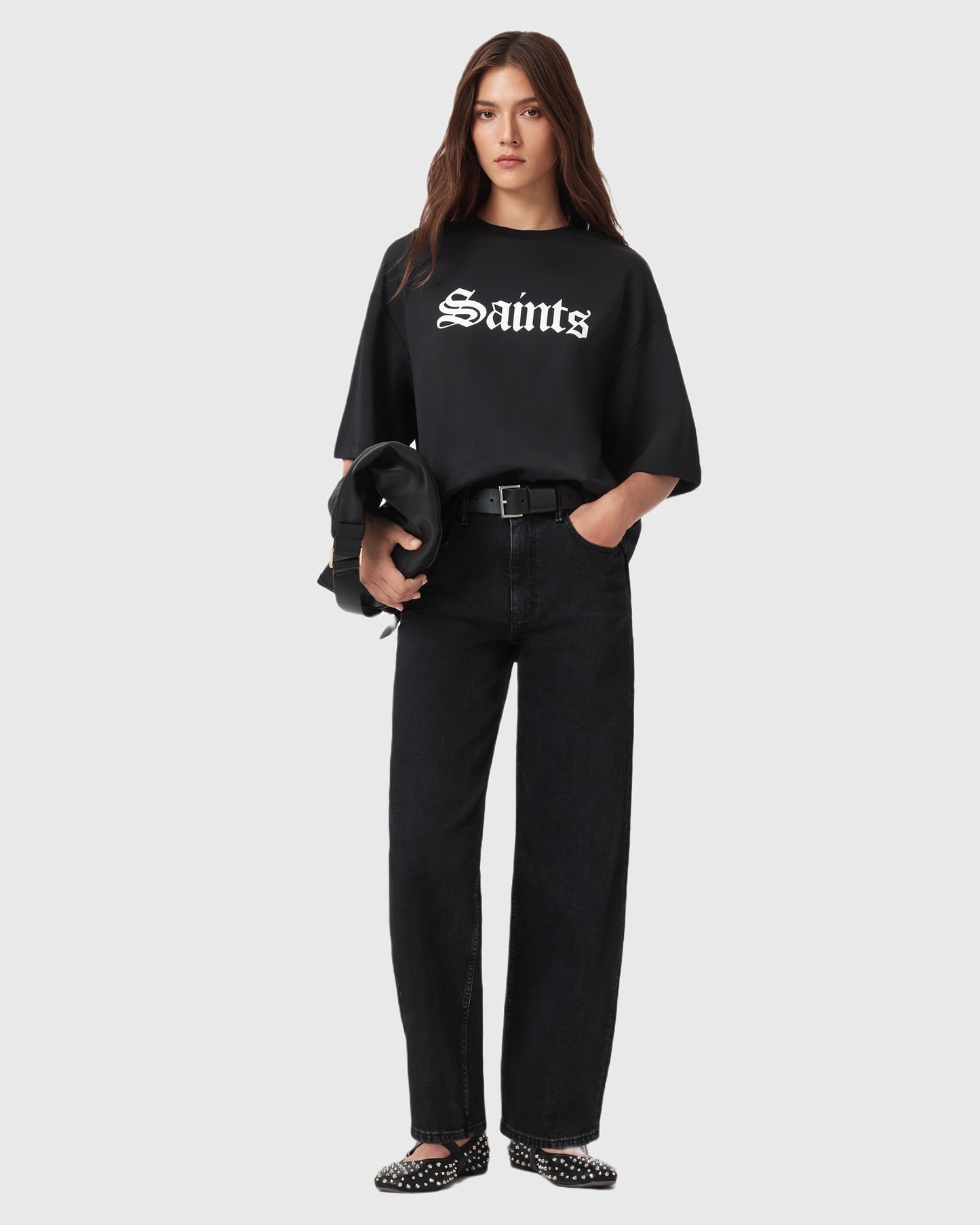 Black טי שירט קצרה לנשים Saint Amelie ALLSAINTS