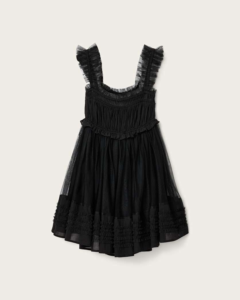 Black שמלת מיני עם כיווצים ו-Frill לנשים Angela ALLSAINTS