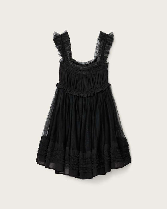 Black שמלת מיני עם כיווצים ו-Frill לנשים Angela ALLSAINTS