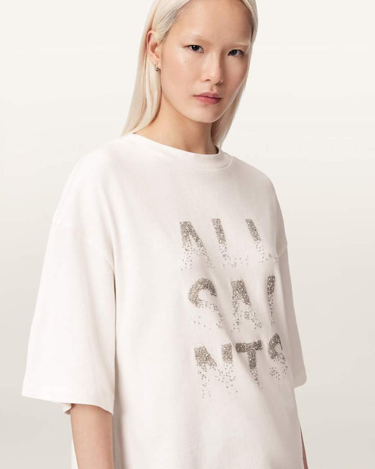 Seashell טי שירט אוברסייז עם עיטורי אבנים לנשים Amelie Stacks ALLSAINTS
