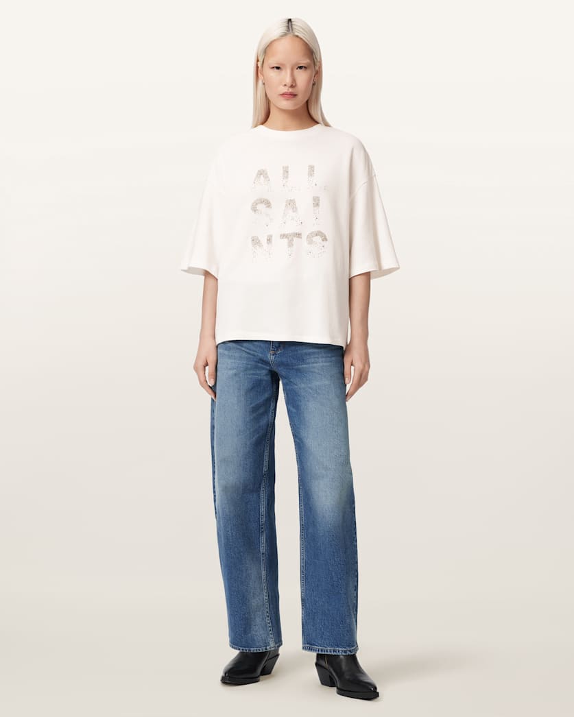 Seashell טי שירט אוברסייז עם עיטורי אבנים לנשים Amelie Stacks ALLSAINTS