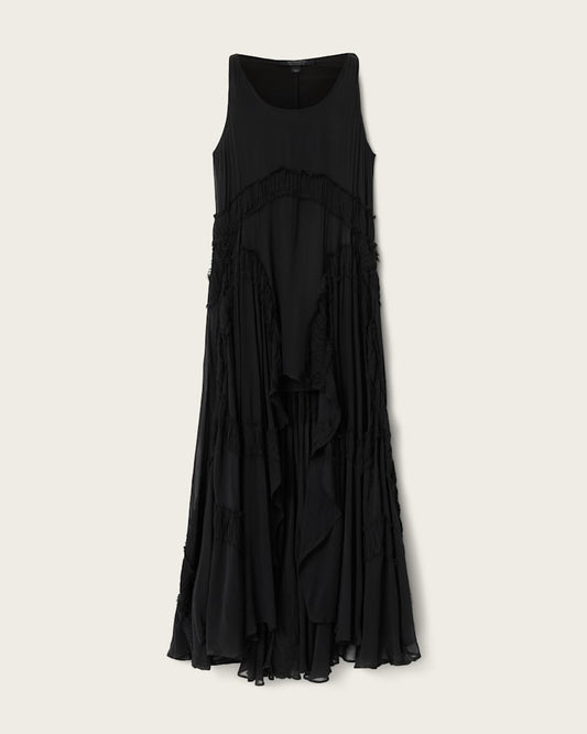 Black שמלת מקסי ללא שרוולים עם כיווצים לנשים Dorina ALLSAINTS