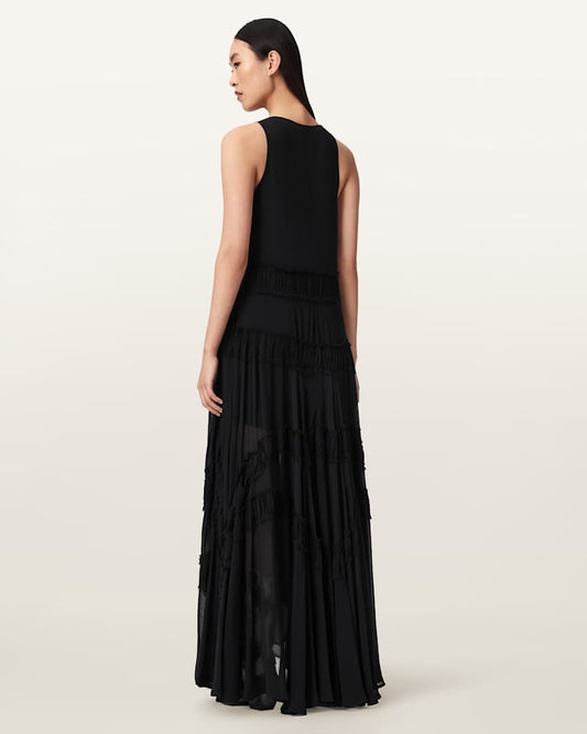 Black שמלת מקסי ללא שרוולים עם כיווצים לנשים Dorina ALLSAINTS