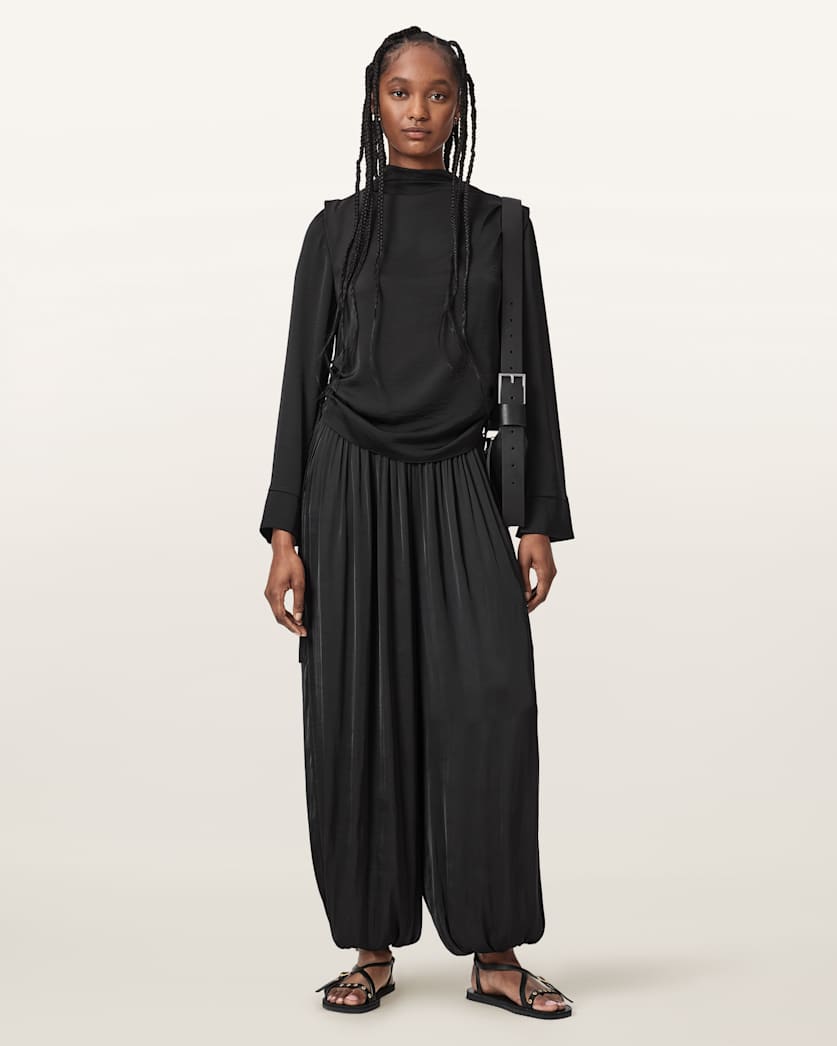 Dark Slate Gray טופ צווארון קאול לנשים Leslie ALLSAINTS