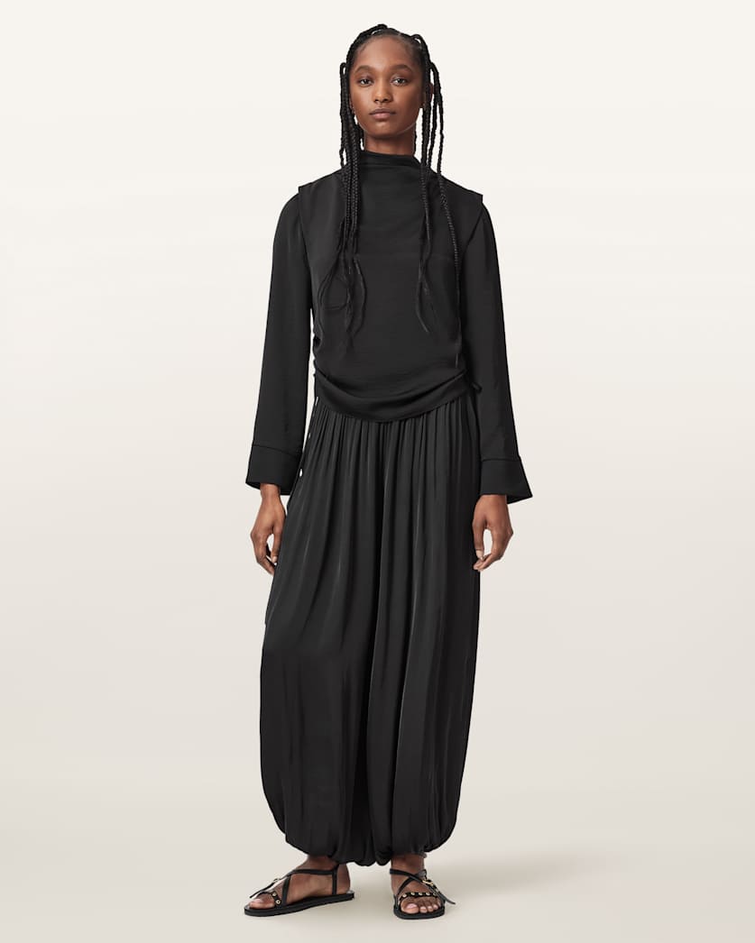 Dark Slate Gray טופ צווארון קאול לנשים Leslie ALLSAINTS
