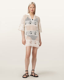 Antique White שמלת מיני סרוגה עם פתחים לנשים Kyra ALLSAINTS