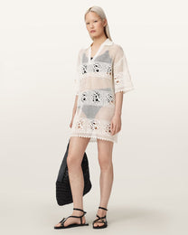 Antique White שמלת מיני סרוגה עם פתחים לנשים Kyra ALLSAINTS