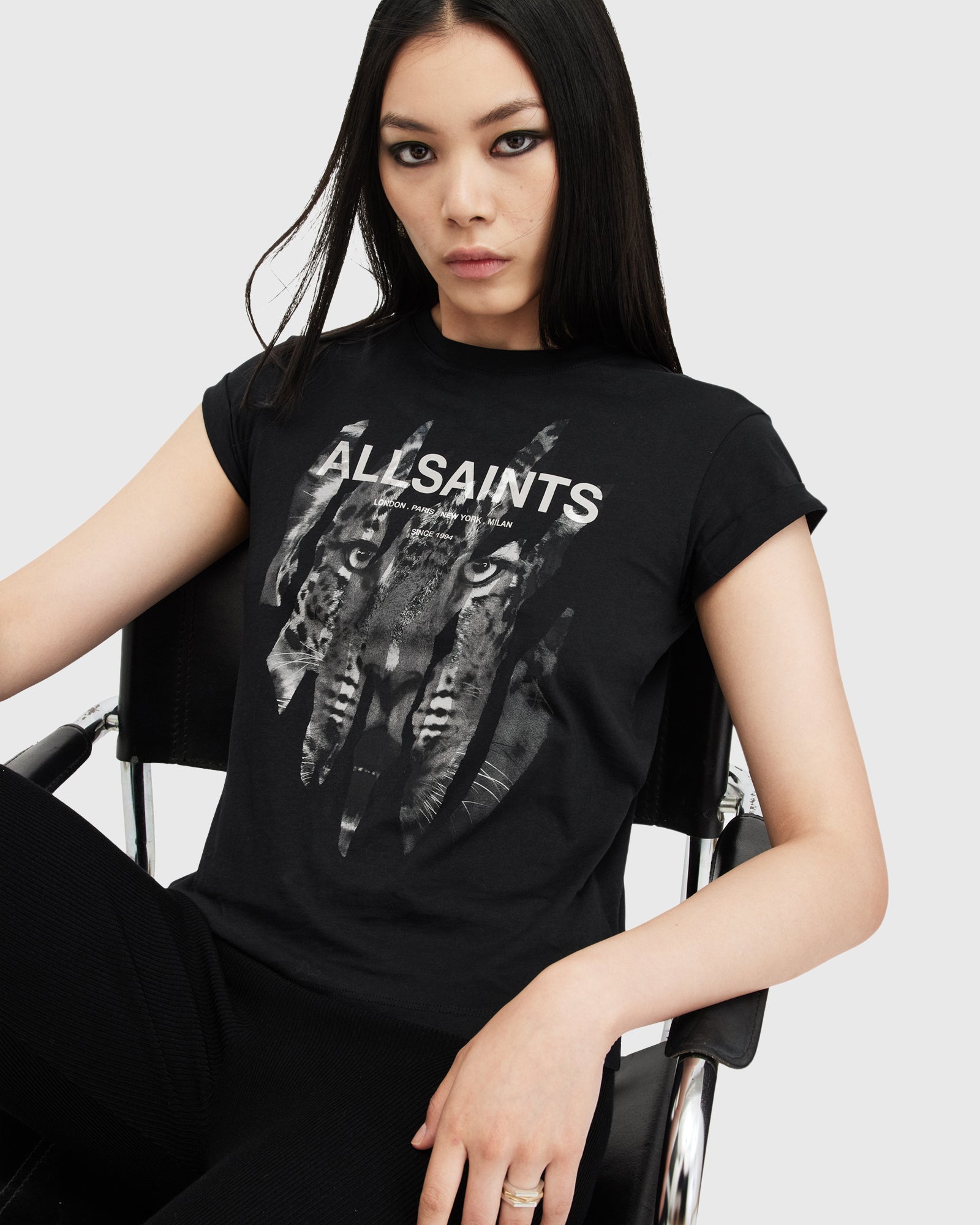 Light Gray טי שירט קצרה לנשים Riproar ALLSAINTS