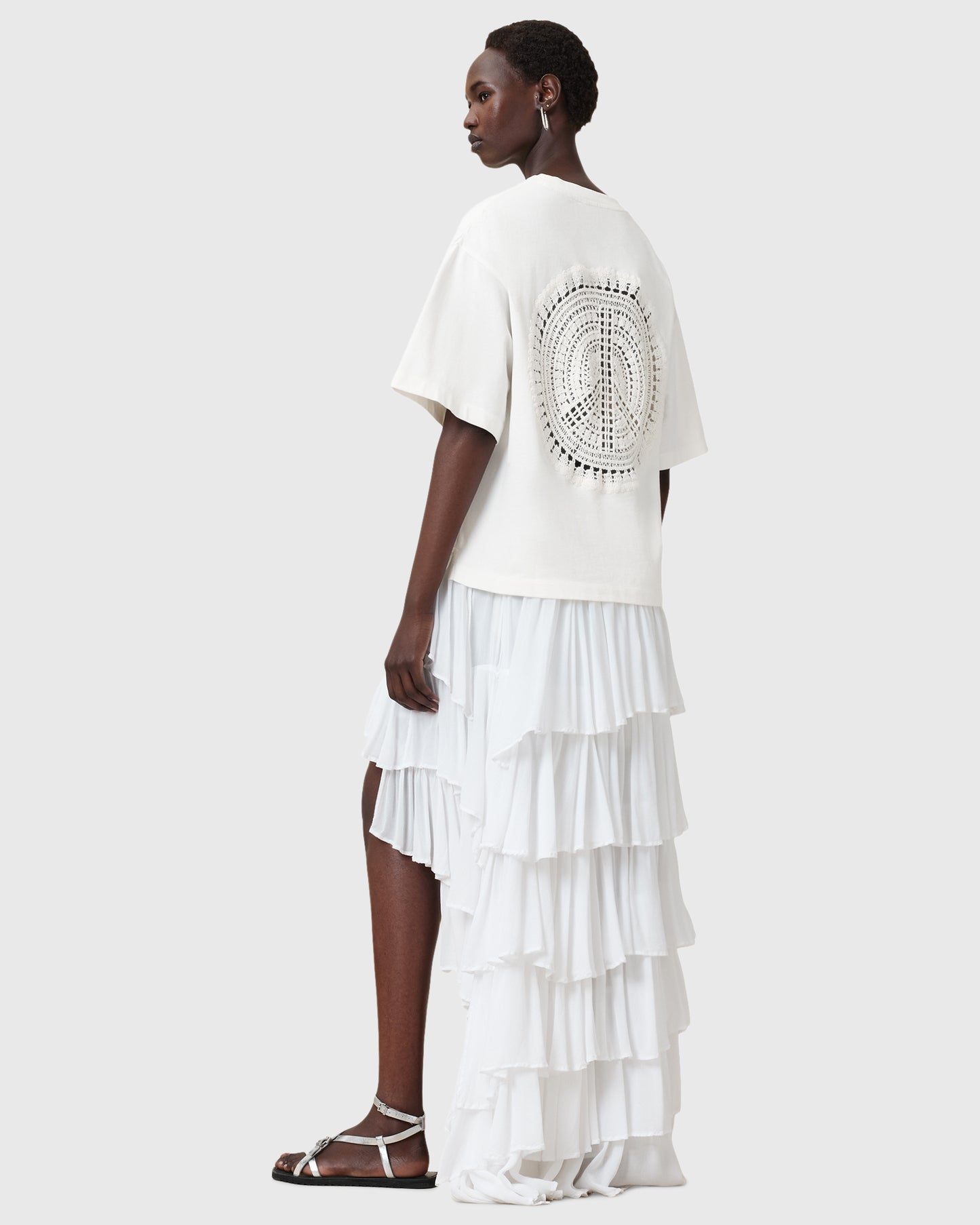 Lavender טי שירט אוברסייז קצרה לנשים Amelie Crochet ALLSAINTS