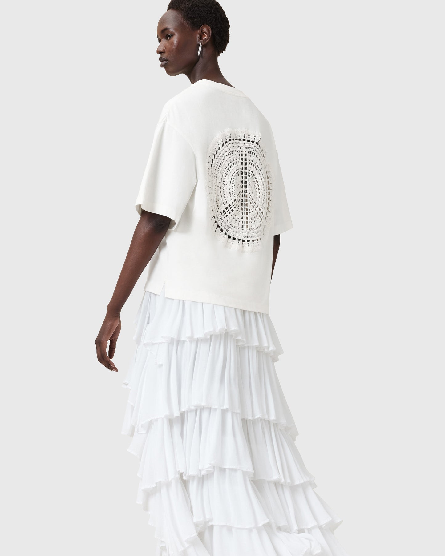 Lavender טי שירט אוברסייז קצרה לנשים Amelie Crochet ALLSAINTS